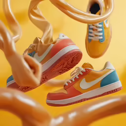 some toy items are hanging on a yellow wall