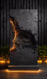 a black and gold framed photograph with a wolf on it