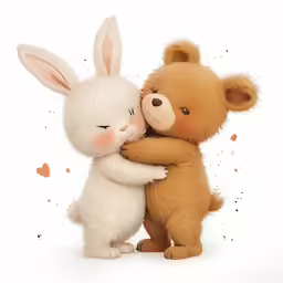 two stuffed animals are hugging each other