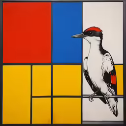 a painting of a bird is depicted in the shape of a block