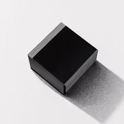 a black object on a white surface next to a black object