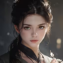 a girl in dress with necklace and rings around her neck