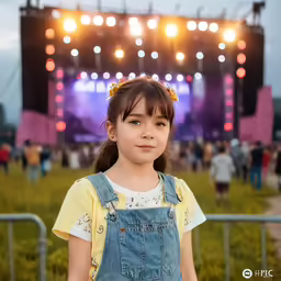 a young girl standing in front of a stage