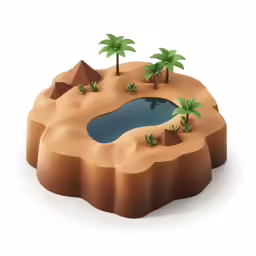 an island with a pool and palm trees in it