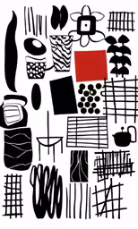 various shapes and lines with one red square