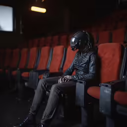 person sitting in the theater with a dark background
