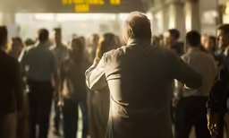 a crowd of people standing in line to get tickets