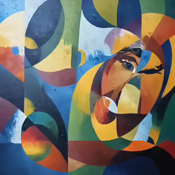 the artistic painting on the wall is very abstract