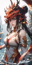 artwork depicting an elf in the water holding her swords