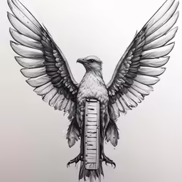 a pencil drawing of a hawk on top of an object