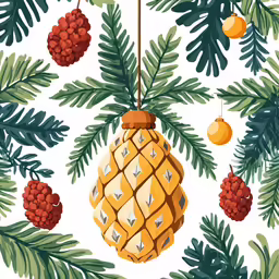 an orange pine cone hanging from the top of a tree