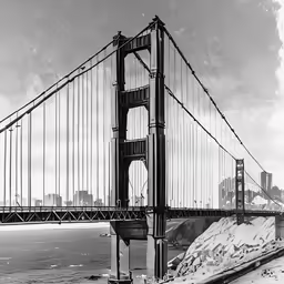 the bridge is tall and spanning over the water