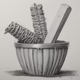 pencil drawing of a basket of corn