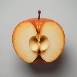 an apple is open showing the top half