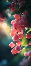 a cluster of pink fruits that have just been ripen