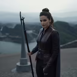 a girl with a sword in her hand is standing