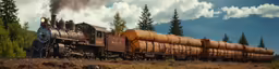 a painting of a train with lots of barrels on the tracks