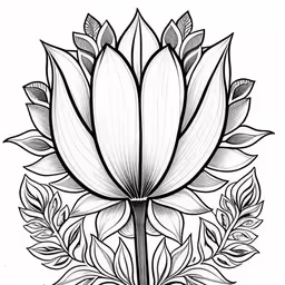 a drawing of a large flower on a white background,the lotus flower has three petals, four leaves and one stem