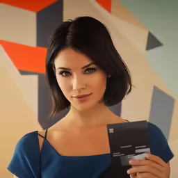 a woman holding up a card with the letter p on it