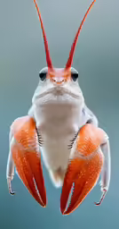 an orange and white insect on a blue background