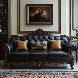 a couch in front of a painting on the wall