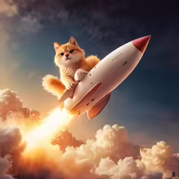 an animal on a rocket flying high up into the sky