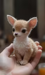the small chihuahua is sitting in someones hand