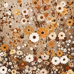 a large bunch of flowers with leaves and some brown ones