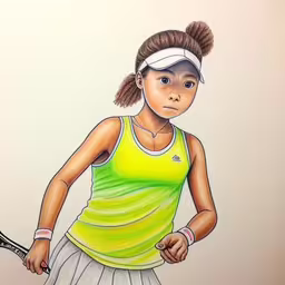 a drawing of a tennis player, drawn by artist in colored pencils