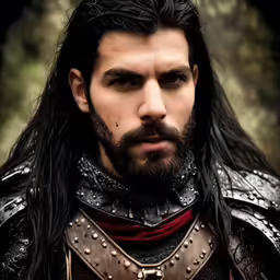 man with long hair and a beard in a medieval outfit