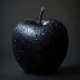 an apple has rain drops on it