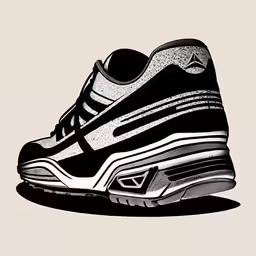 a drawing of a black and white sneaker shoe