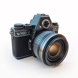 a camera on white background with the lens pointed down