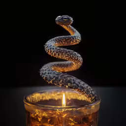 a candle with a spiral shaped glass next to it