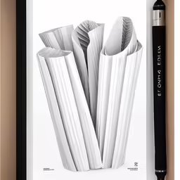 an art piece with a black pen resting on it