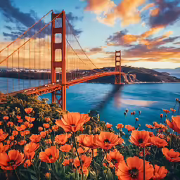 the golden gate bridge at sunset over the ocean