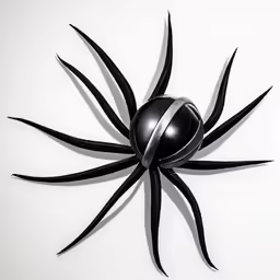 a decorative black and white spider made out of strips