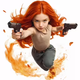 the animated girl is posing with her guns