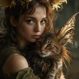 a woman with a cat on her chest