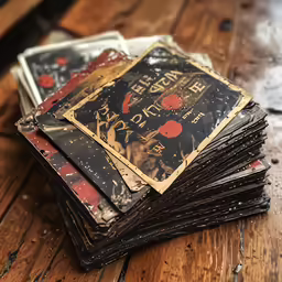 a stack of books sitting on top of a wooden table