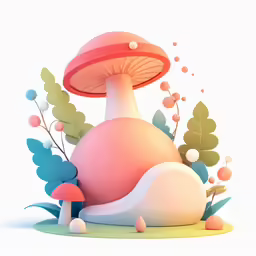 an illustration with colorful mushrooms and foliage