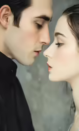 a man and woman that are touching noses