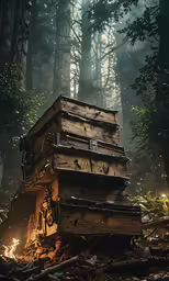 a cabin sitting in the middle of the forest