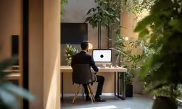 a man sitting in front of a computer
