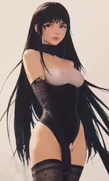 a beautiful young girl wearing lingerie and stockings posing for the camera