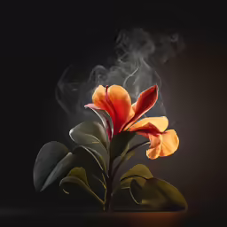 flowers are in smoke on a dark background