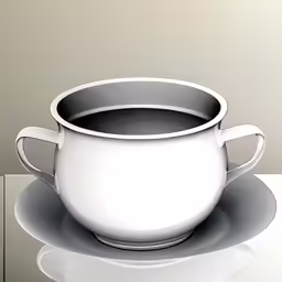 a large white bowl on a saucer with silver rim