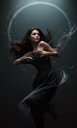 a woman with flowing hair in the water