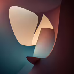 the image is taken from below and shows a red background with black, white and blue stripes and geometric shapes