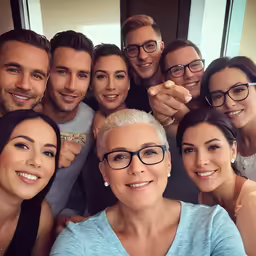 the happy friends are taking a selfie together